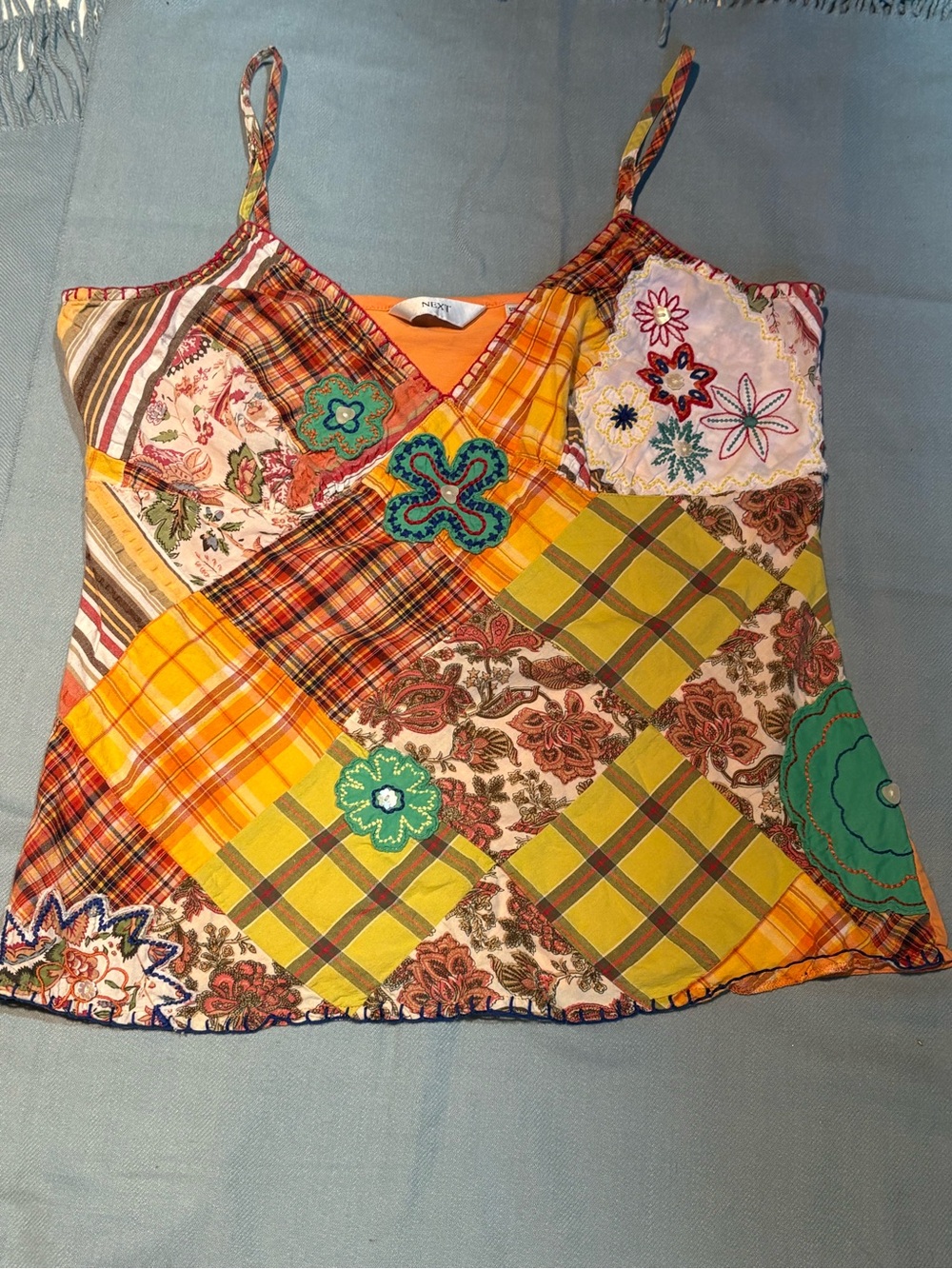 next Yellow Multi Patchwork Floral Plaid Cami Top